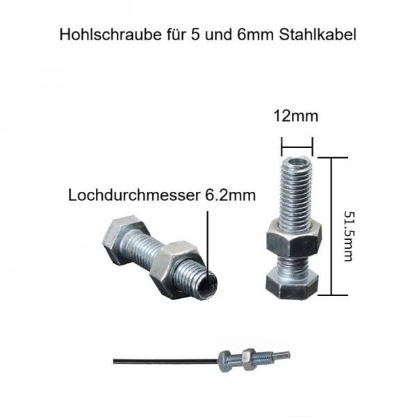 Stahl-Drahtseil Endstück Hohlschraube 12mm